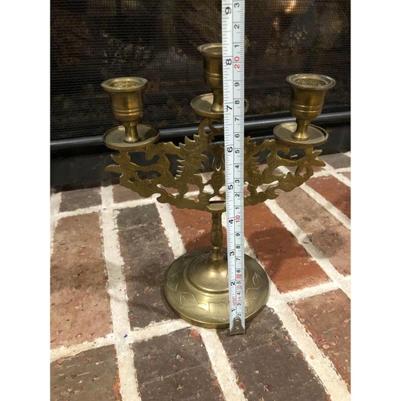 Vintage gold ornate brass candelabra for 3 candlestick holders 8 inches tall - Picture 8 of 9
